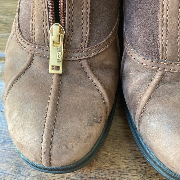 UGG Hapsburg Zip Boots Shoes Womens 9 Brown Leather Suede Shearling - Picture 11 of 11